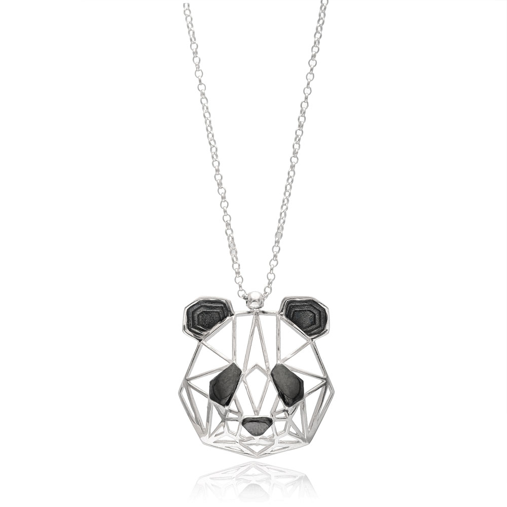 Origami Panda Minimalist Design Sterling Silver Pendant